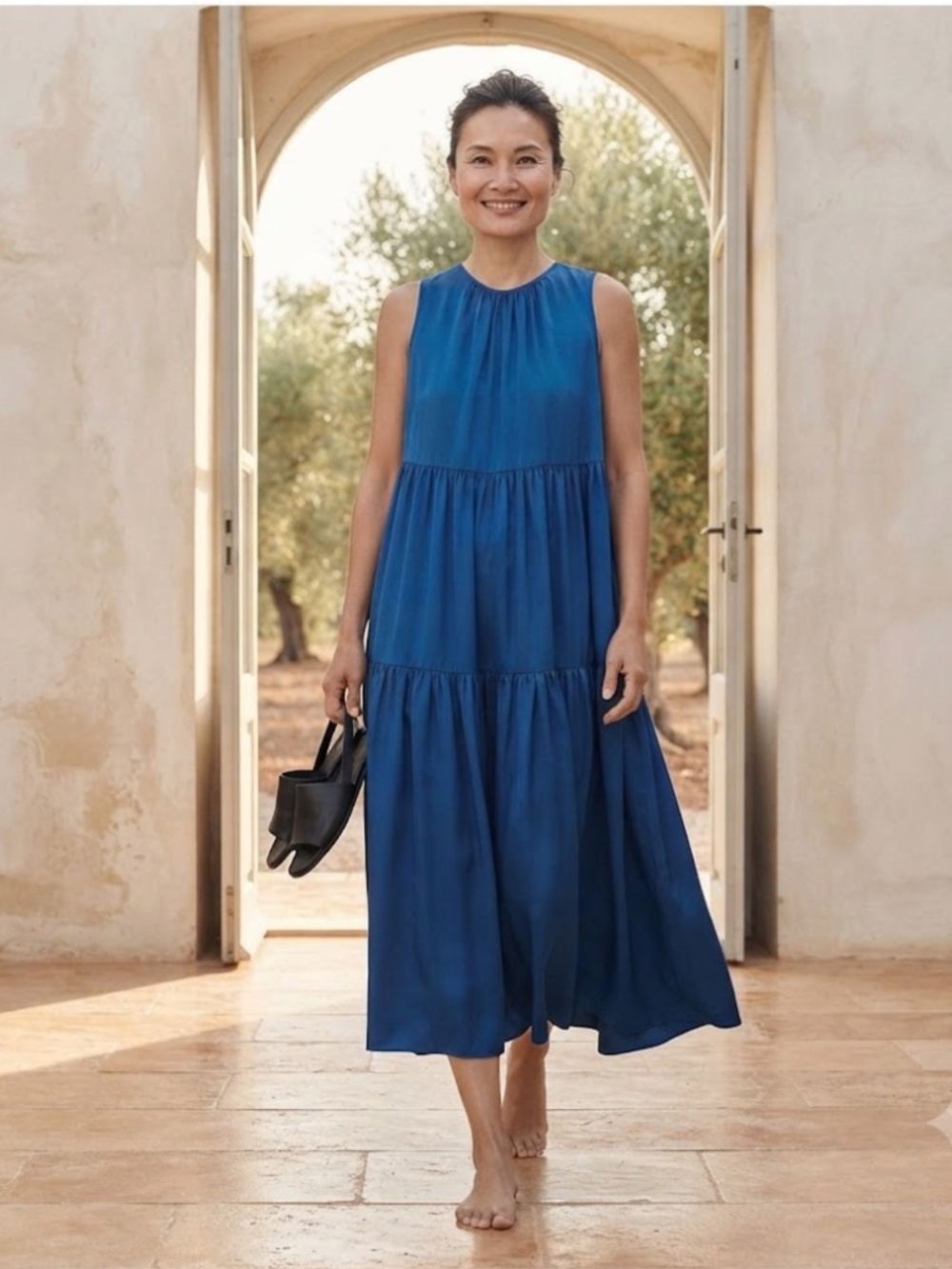 Eileen Fisher: 100% SILK  Round Neck Tiered Dress (NWT)